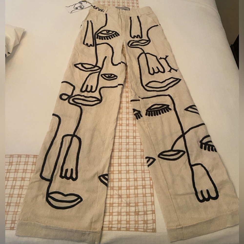 Stylish Cream Trousers - Maison Les Enerves - Pants Siam in Ink